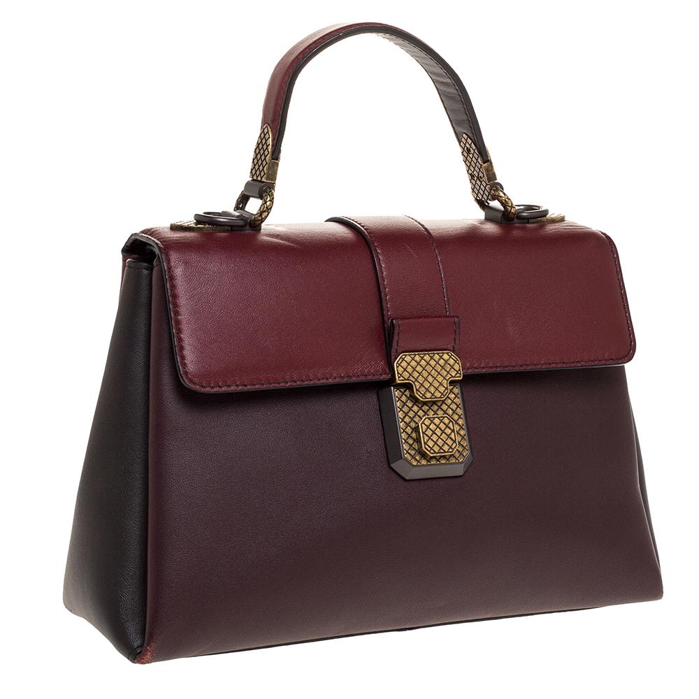 Bottega Veneta Burgundy/Black Leather Piazza Top Handle Bag In Fair Condition In Dubai, Al Qouz 2