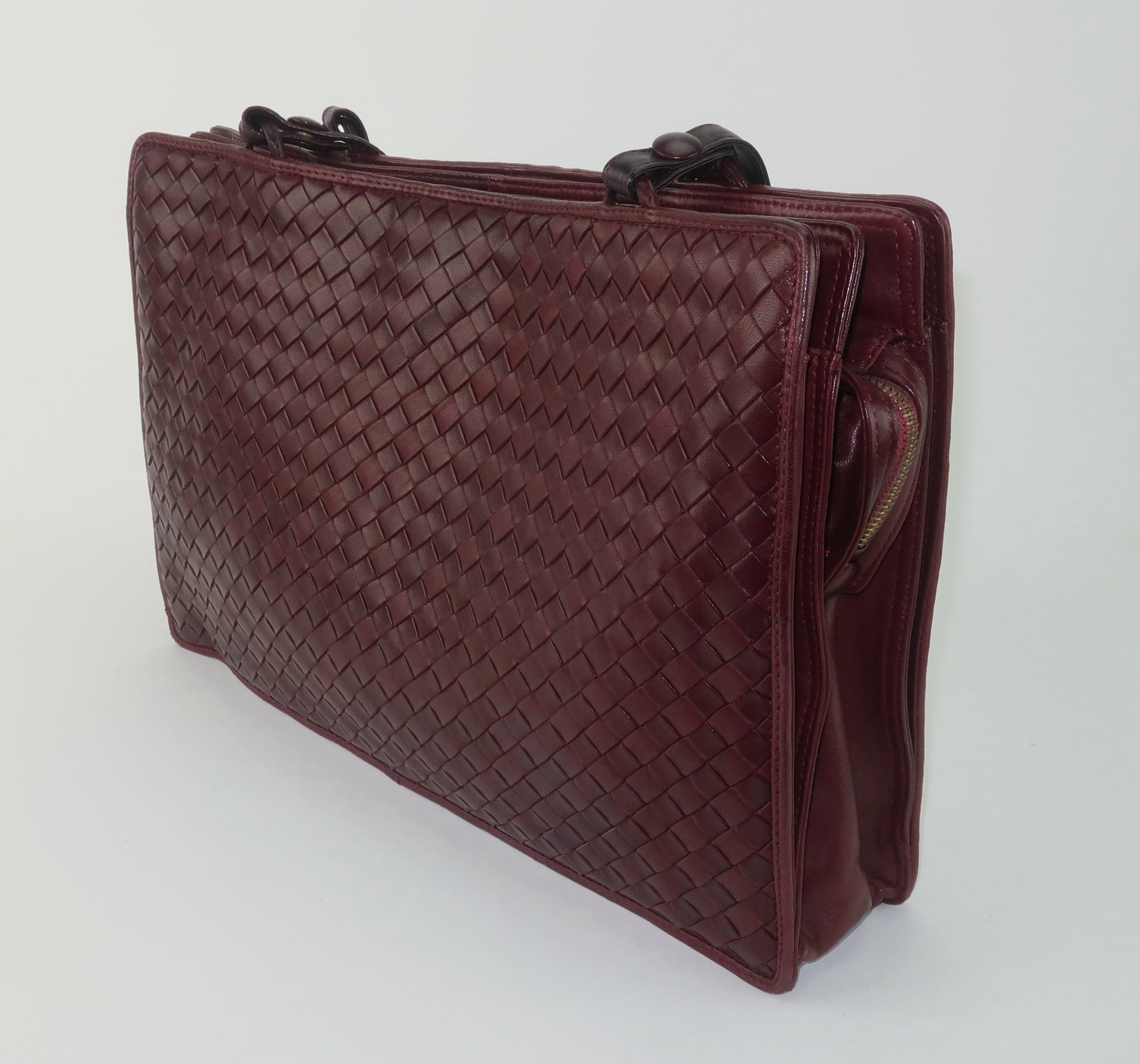 Bottega Veneta Burgundy Brown Intrecciato Leather Handbag, C.1980 1