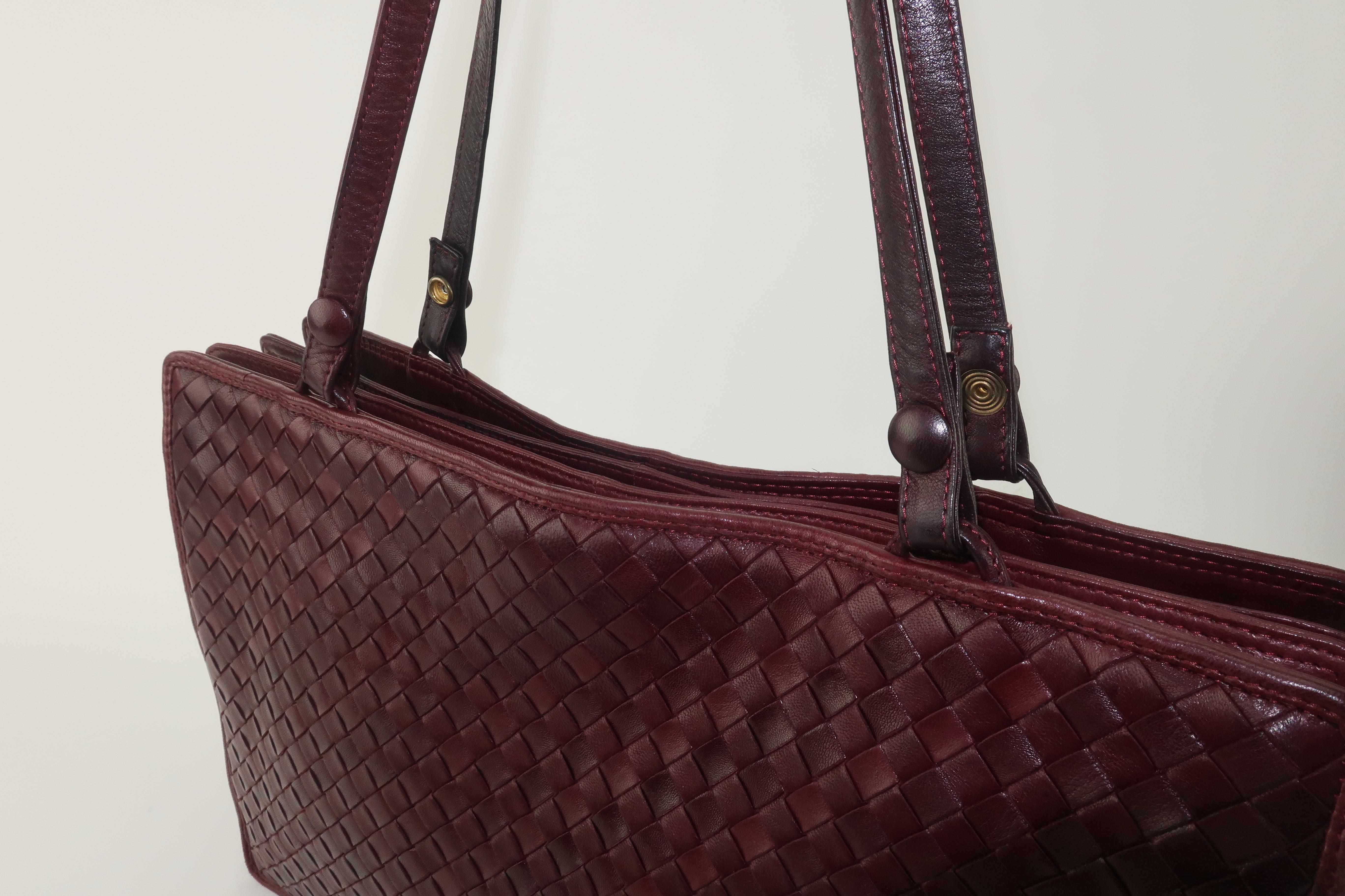 Bottega Veneta Burgundy Brown Intrecciato Leather Handbag, C.1980 3