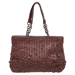 Bottega Veneta Burgundy Fringe Intrecciato Leather Medium Accordion Chain Tote