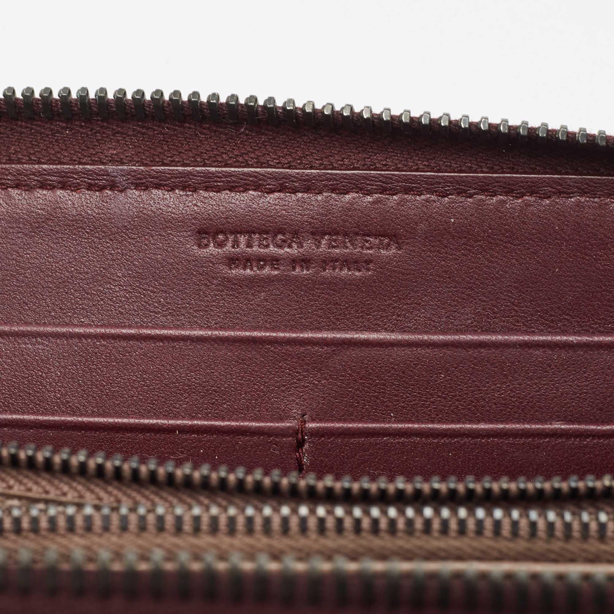 Bottega Veneta Burgundy Intrecciato Leather and Velvet Zip Around Wallet 3
