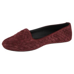 Bottega Veneta Burgundy Intrecciato Leather Ballet Flats Size 36.5