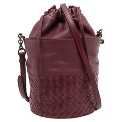 Bottega Veneta Burgundy Intrecciato Leather Bucket Bag