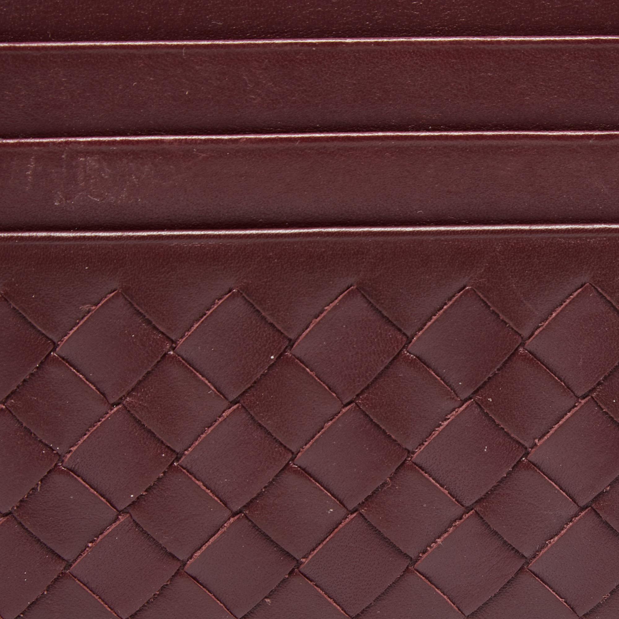 Bottega Veneta Burgundy Intrecciato Leather Card Holder 1