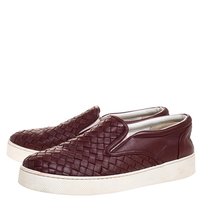 Bottega Veneta Burgundy Intrecciato Leather Dodger Slip On Sneakers Size 38 2