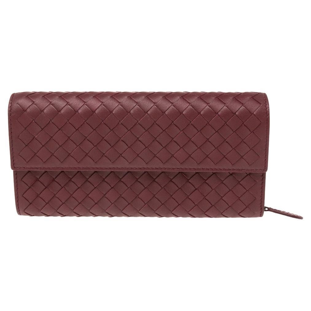 Bottega Veneta Burgundy Intrecciato Leather Flap Continental Wallet