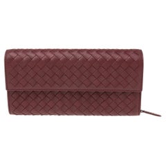 Bottega Veneta Burgundy Intrecciato Leather Flap Continental Wallet