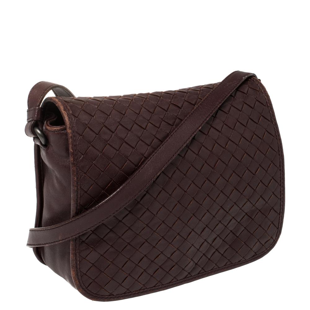 Black Bottega Veneta Burgundy Intrecciato Leather Flap Crossbody Bag