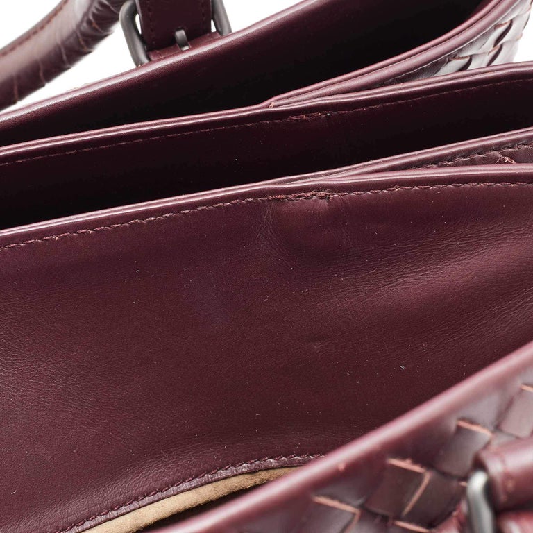 Bottega Veneta Roma Medium Intrecciato Leather Tote Bag Burgundy