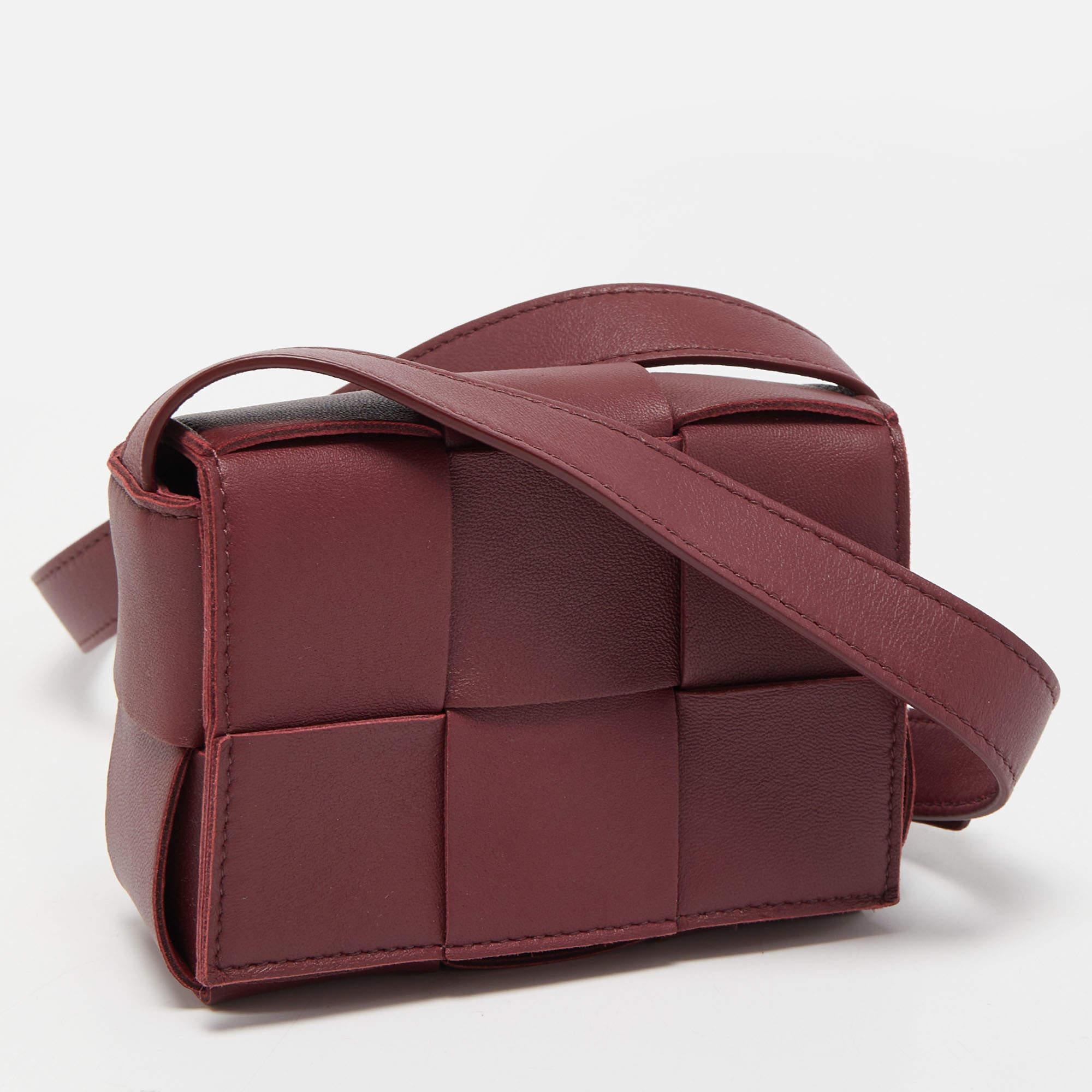 Women's Bottega Veneta Burgundy Intrecciato Leather Mini Candy Cassette Crossbody Bag
