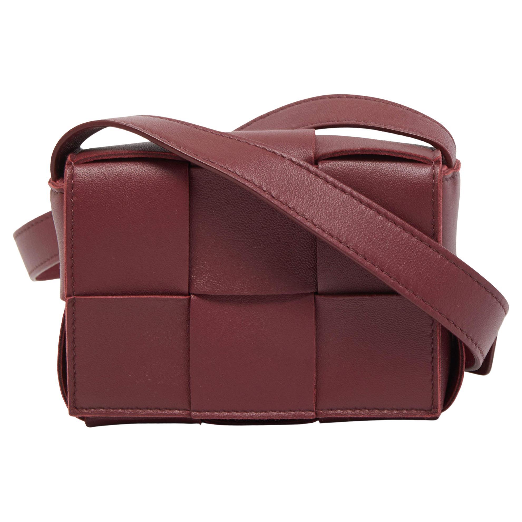 Bottega Veneta Burgundy Intrecciato Leather Mini Candy Cassette Crossbody Bag