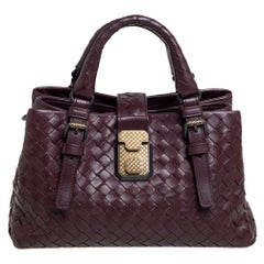 Bottega Veneta Burgundy Intrecciato Leather Mini Roma Tote
