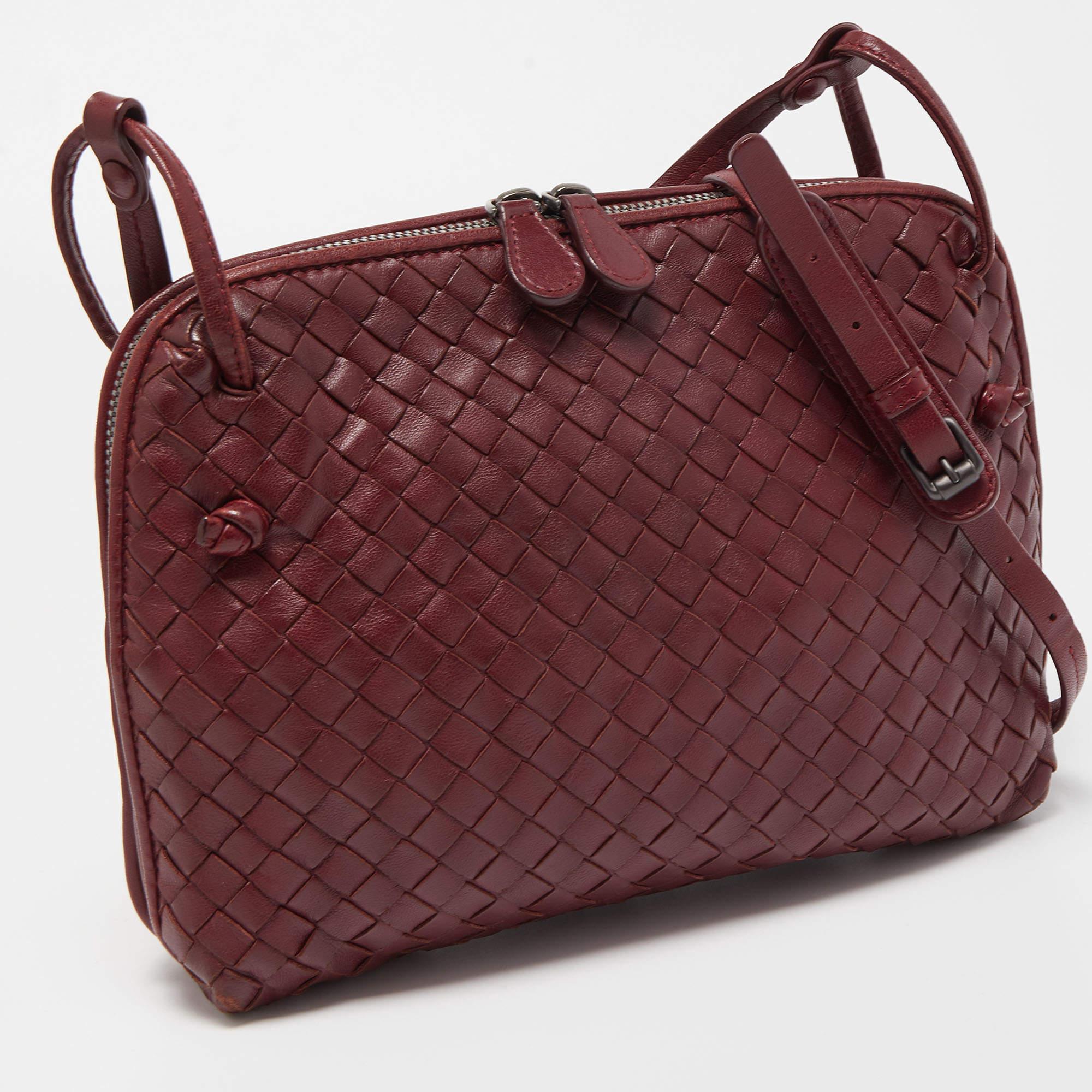 Bottega Veneta Burgundy Intrecciato Leather Nodini Crossbody Bag 1