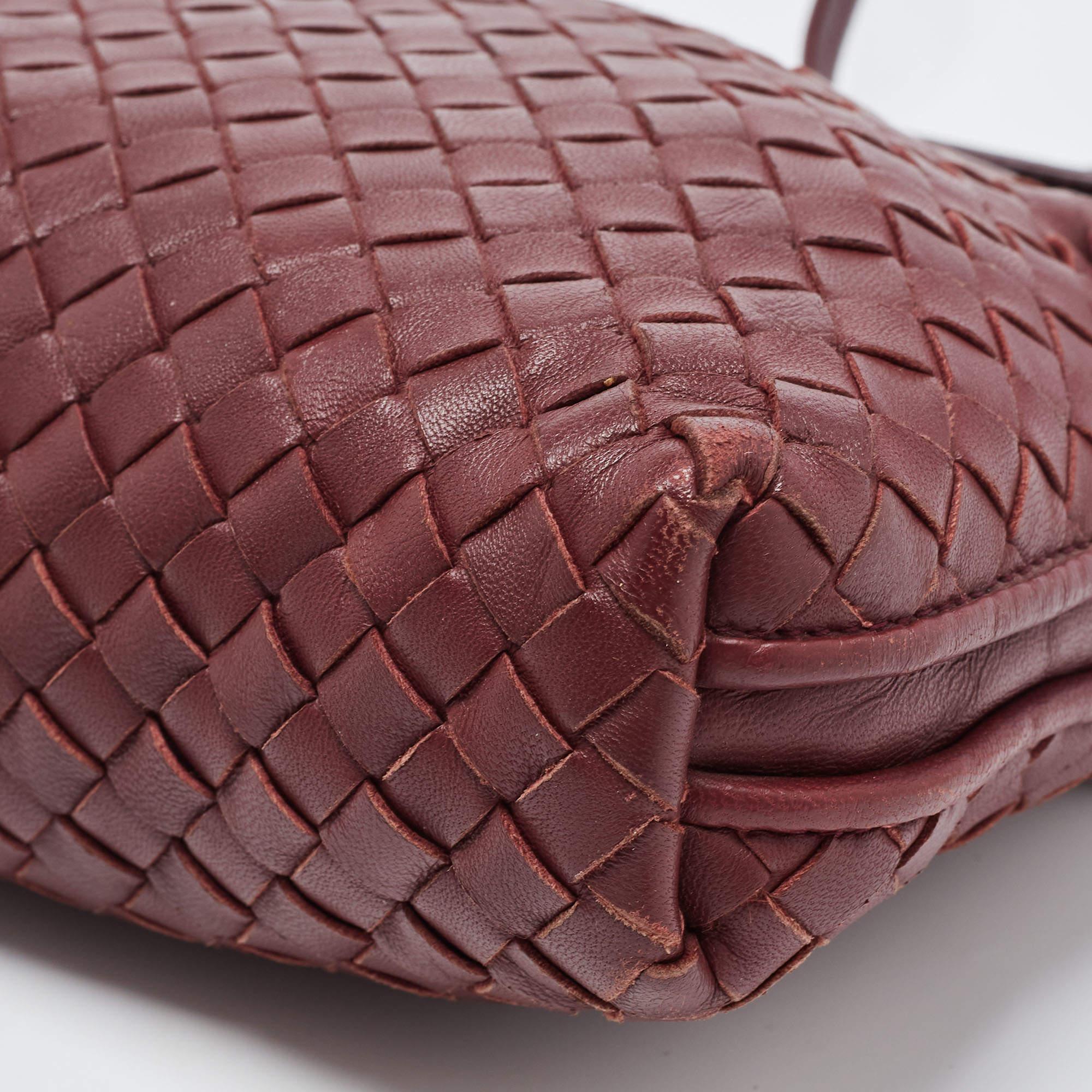 Women's Bottega Veneta Burgundy Intrecciato Leather Nodini Crossbody Bag