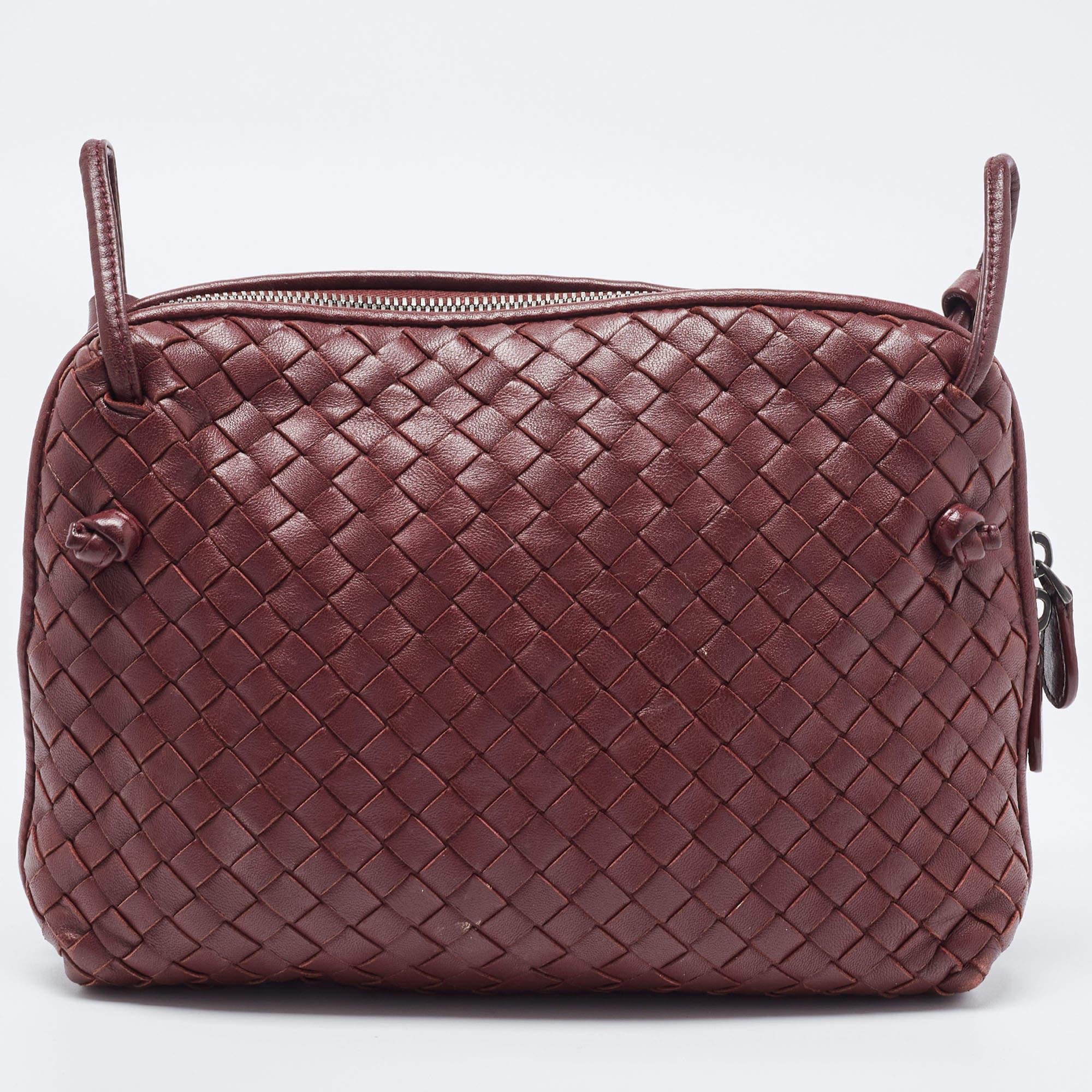 Bottega Veneta Burgundy Intrecciato Leather Nodini Crossbody Bag 1