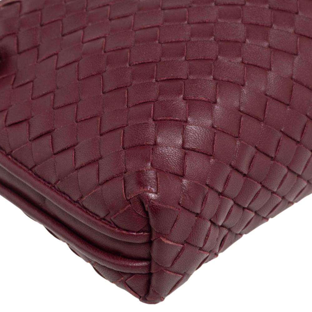 Brown Bottega Veneta Burgundy Intrecciato Leather Nodini Crossbody Bag
