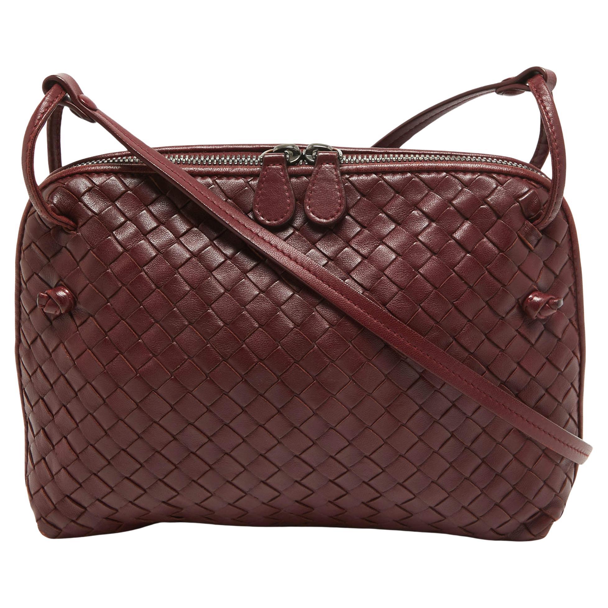 Bottega Veneta Burgundy Intrecciato Leather Nodini Crossbody Bag For Sale