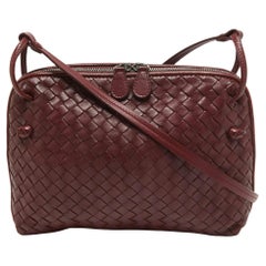 Used Bottega Veneta Burgundy Intrecciato Leather Nodini Crossbody Bag