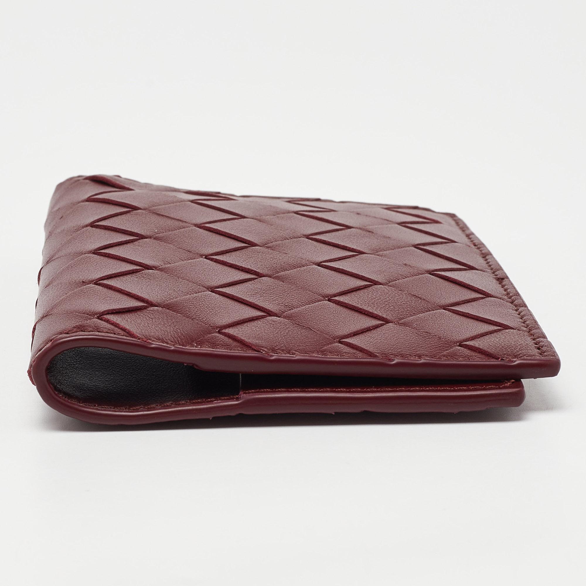 Bottega Veneta Burgundy Intrecciato Leather Passport Holder 2