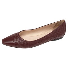 Bottega Veneta Burgundy Intrecciato Leather Pointed-Toe Ballet Flats Size 38.5