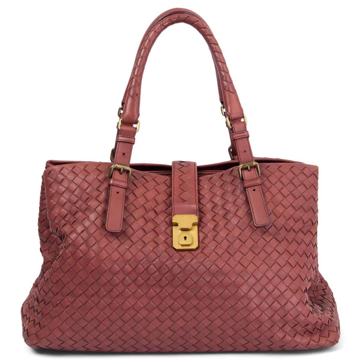 BOTTEGA VENETA burgundy Intrecciato leather ROMA MEDIUM TOTE Bag For Sale