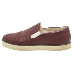 Bottega Veneta Burgundy Intrecciato Leather Slip On Sneakers Size 37