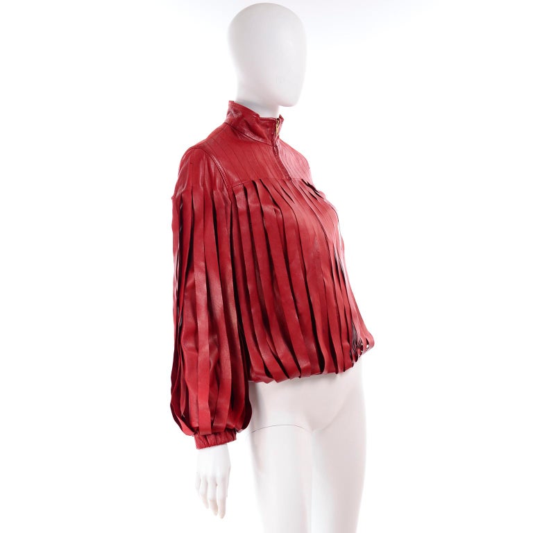 Bottega Burgundy Leather Jacket With Fringe Panels at 1stDibs