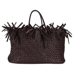Bottega Veneta Burgundy Nappa Intrecciato Fringe Oversized Cabat Tote