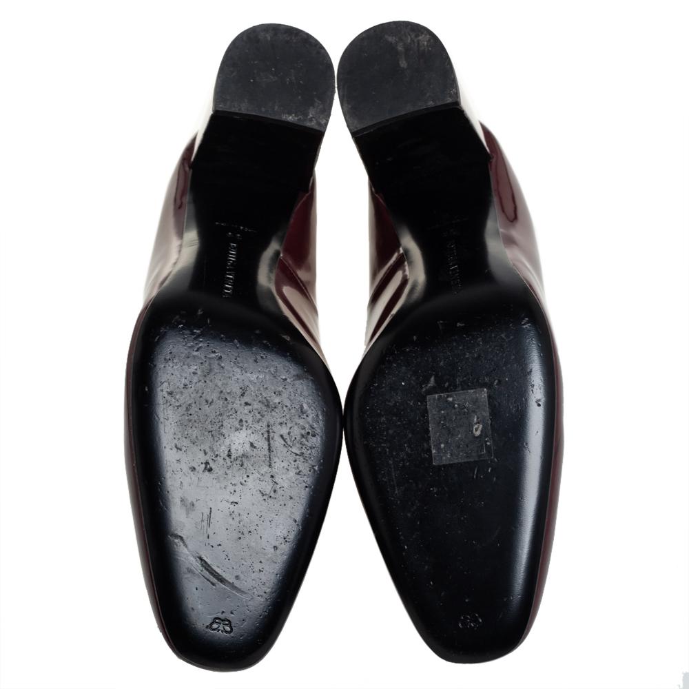 Bottega Veneta Burgundy Patent Leather Detail Block Heel Pumps Size 39 1