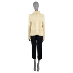BOTTEGA VENETA Butter beige wool 2020 RIBBED ZIP-FRONT Sweater L