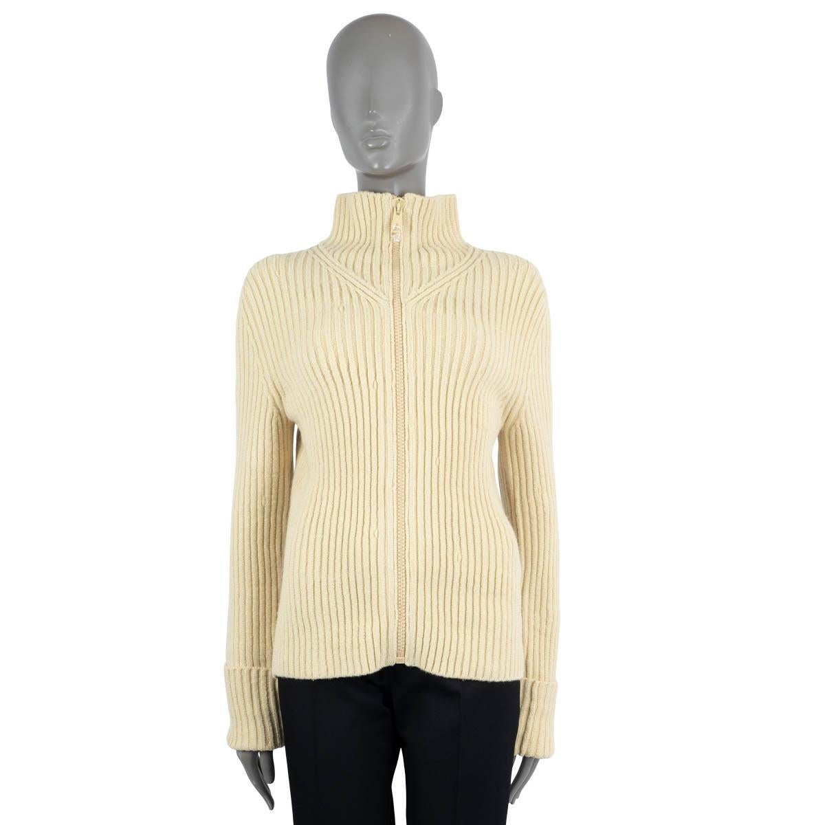 BOTTEGA VENETA Butter beige wool 2020 RIBBED ZIP-FRONT Sweater L In Excellent Condition For Sale In Zürich, CH