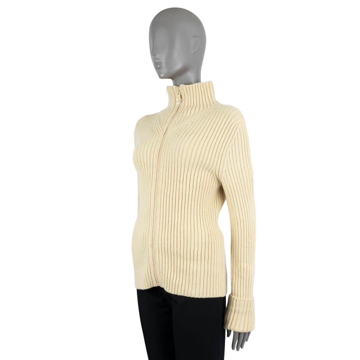 Women's BOTTEGA VENETA Butter beige wool 2020 RIBBED ZIP-FRONT Sweater L For Sale
