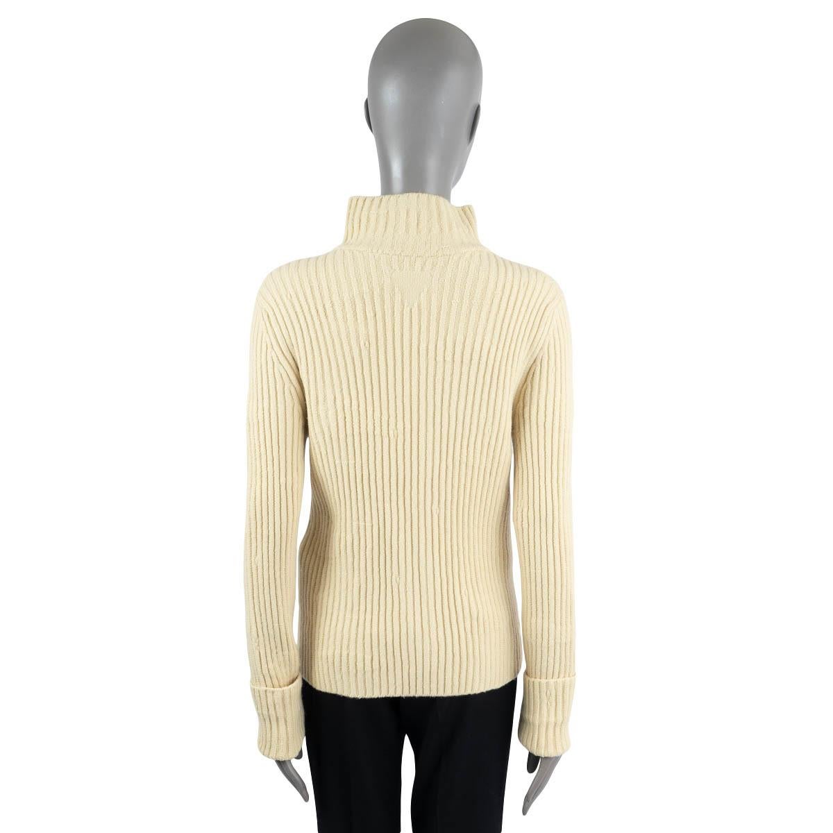 BOTTEGA VENETA Butter beige wool 2020 RIBBED ZIP-FRONT Sweater L For Sale 1
