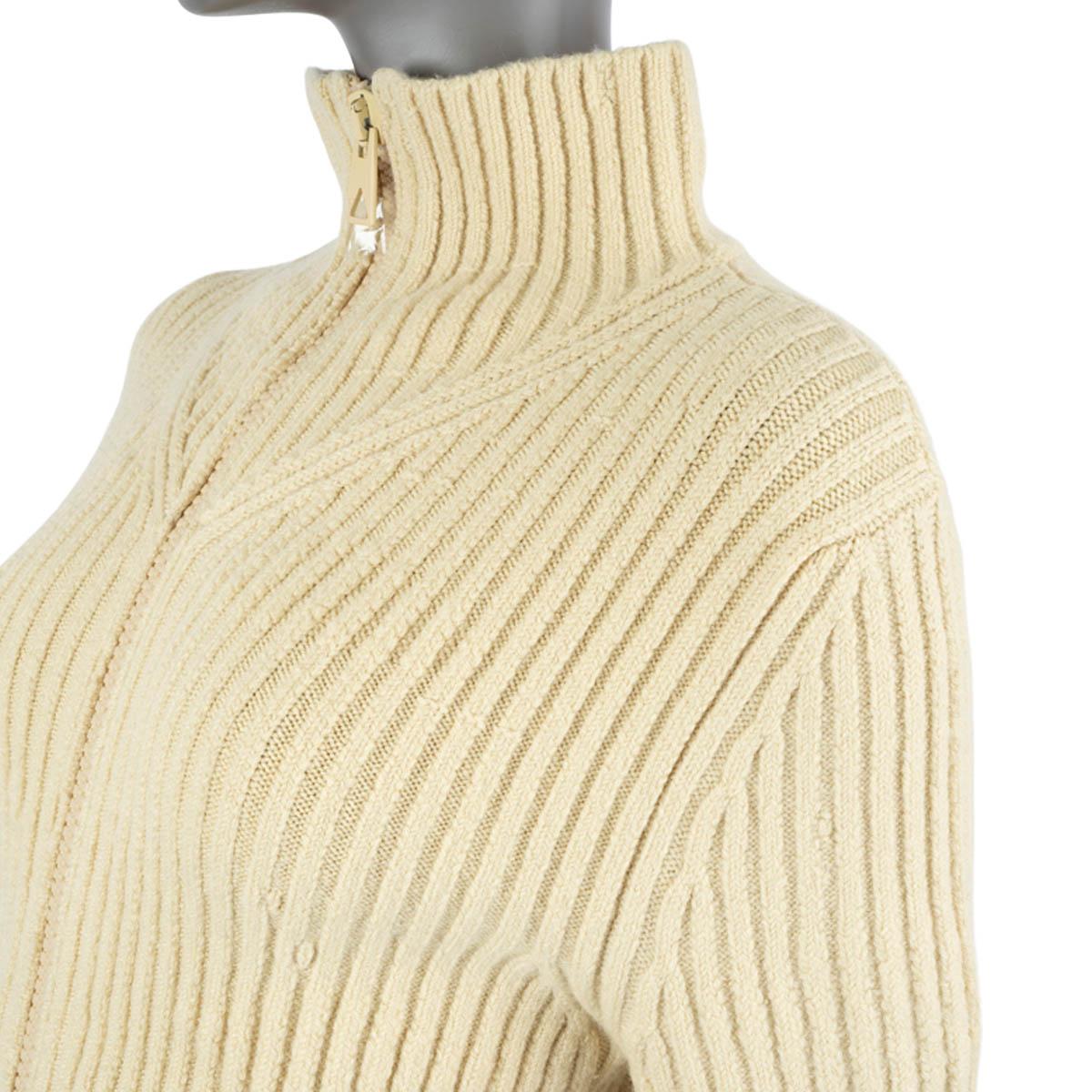 BOTTEGA VENETA Butter beige wool 2020 RIBBED ZIP-FRONT Sweater L For Sale 2