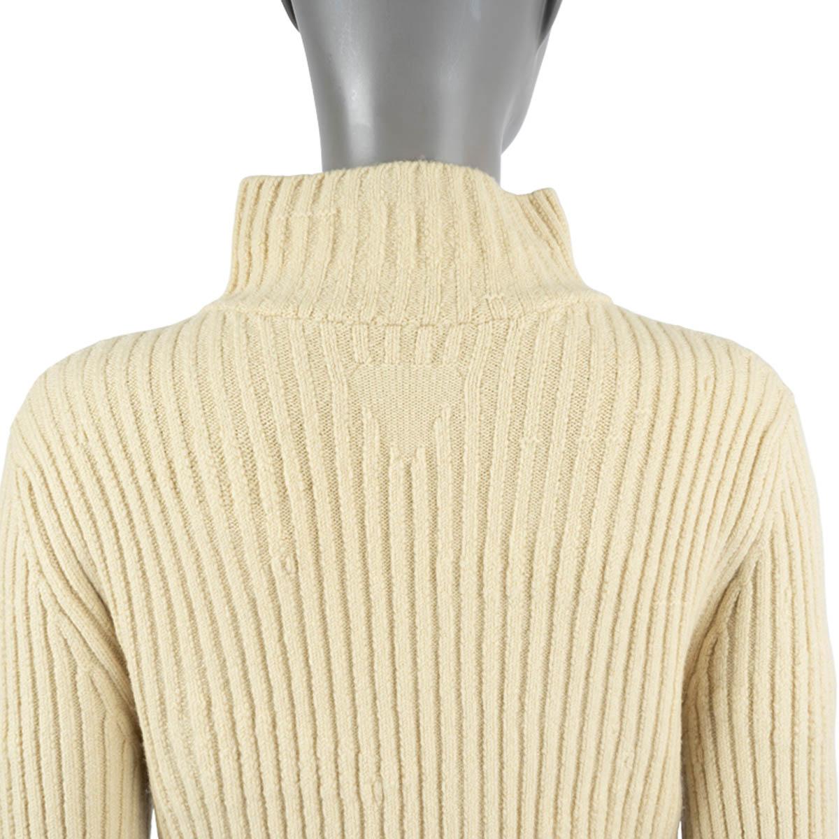 BOTTEGA VENETA Butter beige wool 2020 RIBBED ZIP-FRONT Sweater L For Sale 3