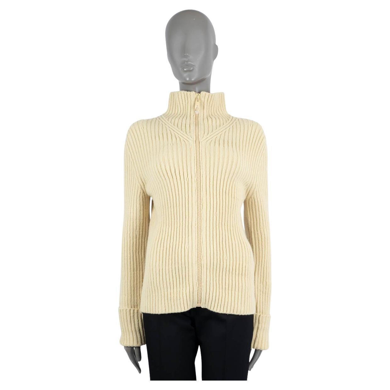 BOTTEGA VENETA Butter beige wool 2020 RIBBED ZIP-FRONT Sweater L For Sale