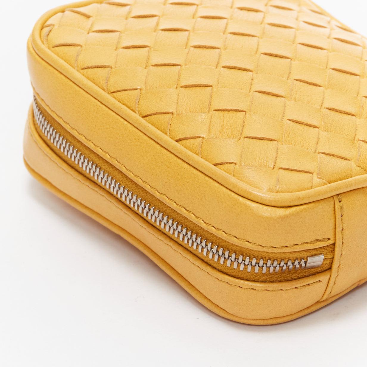 Women's BOTTEGA VENETA butter yellow intrecciato woven silver chain wrist pouch bag