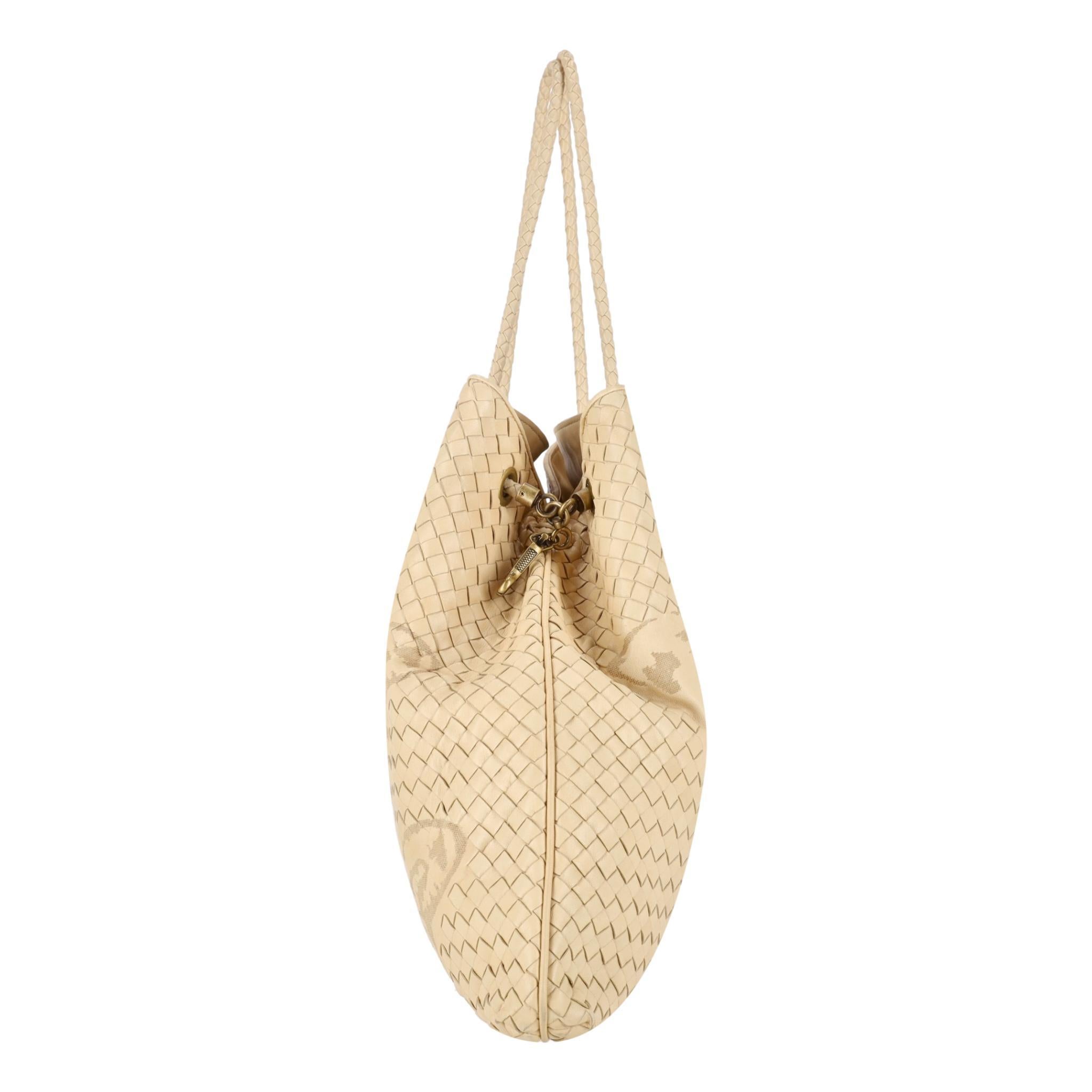 Beige Bottega Veneta Butterfly Embossed Woven Leather Bag For Sale