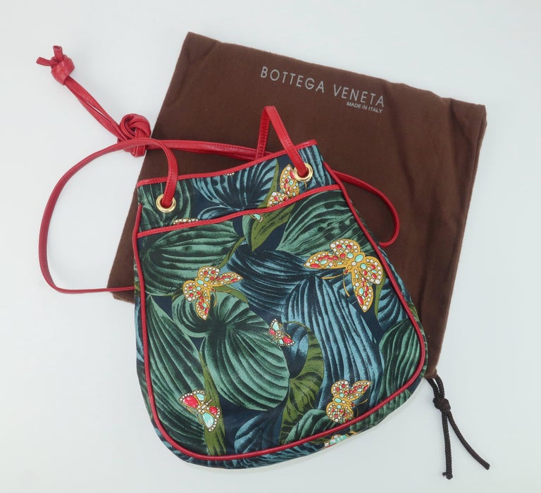 Black Bottega Veneta Butterfly Fabric & Red Leather Handbag, 1970's For Sale
