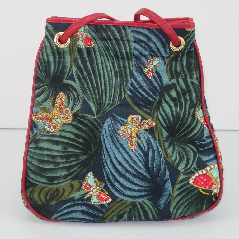 Bottega Veneta Butterfly Fabric & Red Leather Handbag, 1970's For Sale 1