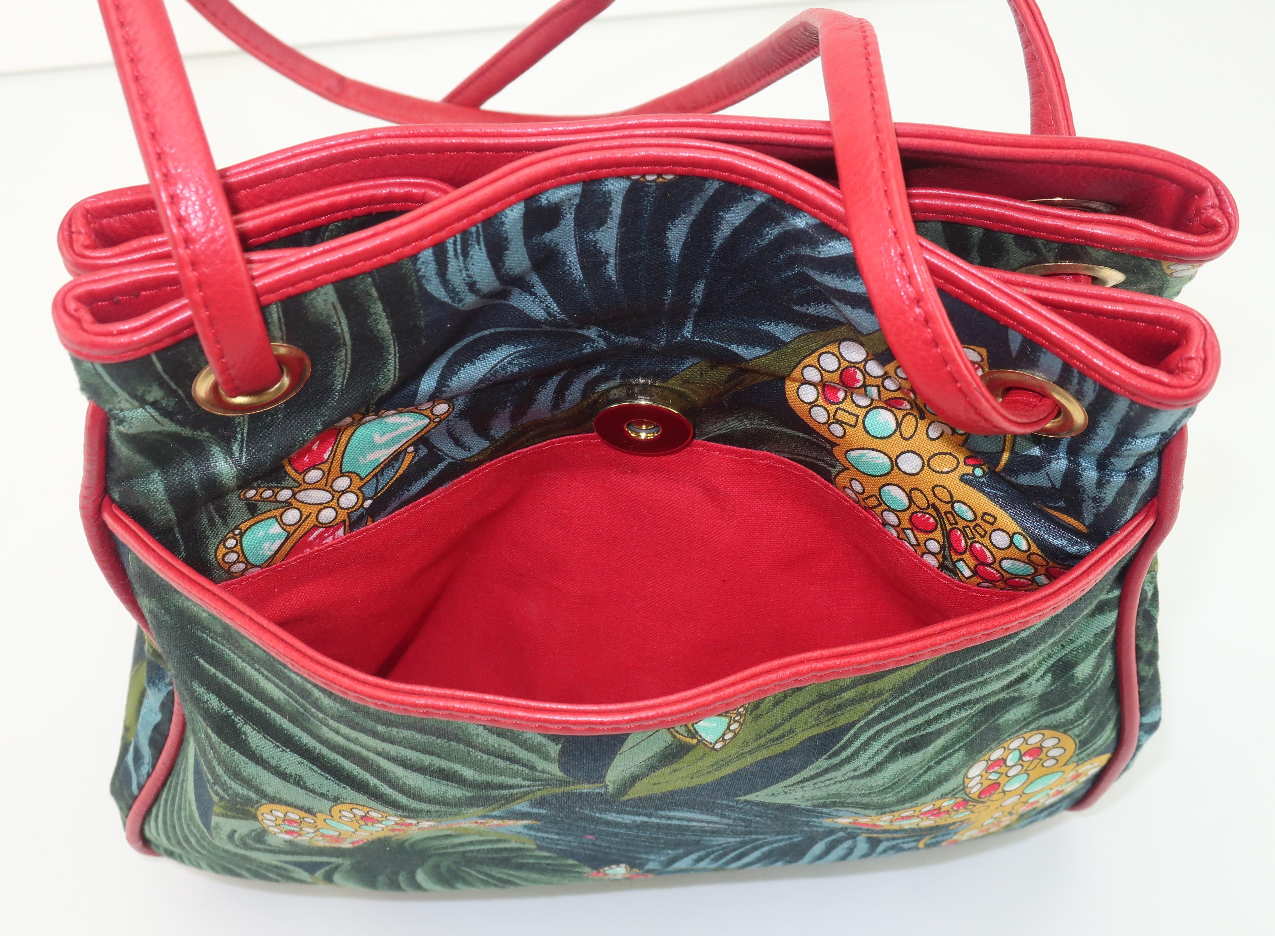 Women's Bottega Veneta Butterfly Fabric & Red Leather Handbag, 1970's