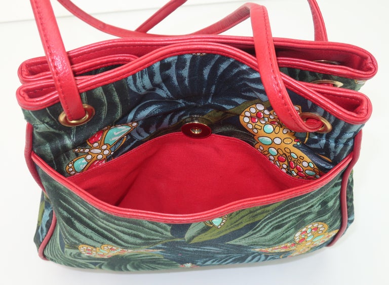 Bottega Veneta Butterfly Fabric & Red Leather Handbag, 1970's For Sale 3