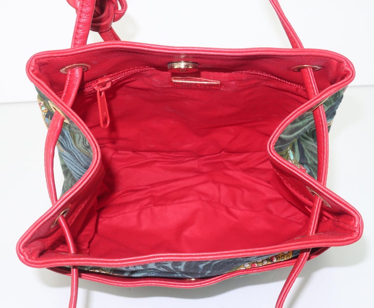 Bottega Veneta Butterfly Fabric & Red Leather Handbag, 1970's For Sale 4