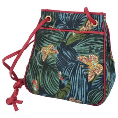 Bottega Veneta Butterfly Fabric & Red Leather Handbag, 1970's