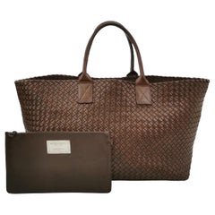 Bottega Veneta Cabat GM Intreccio Leather Tote Bag Chocolate Brown 43cm