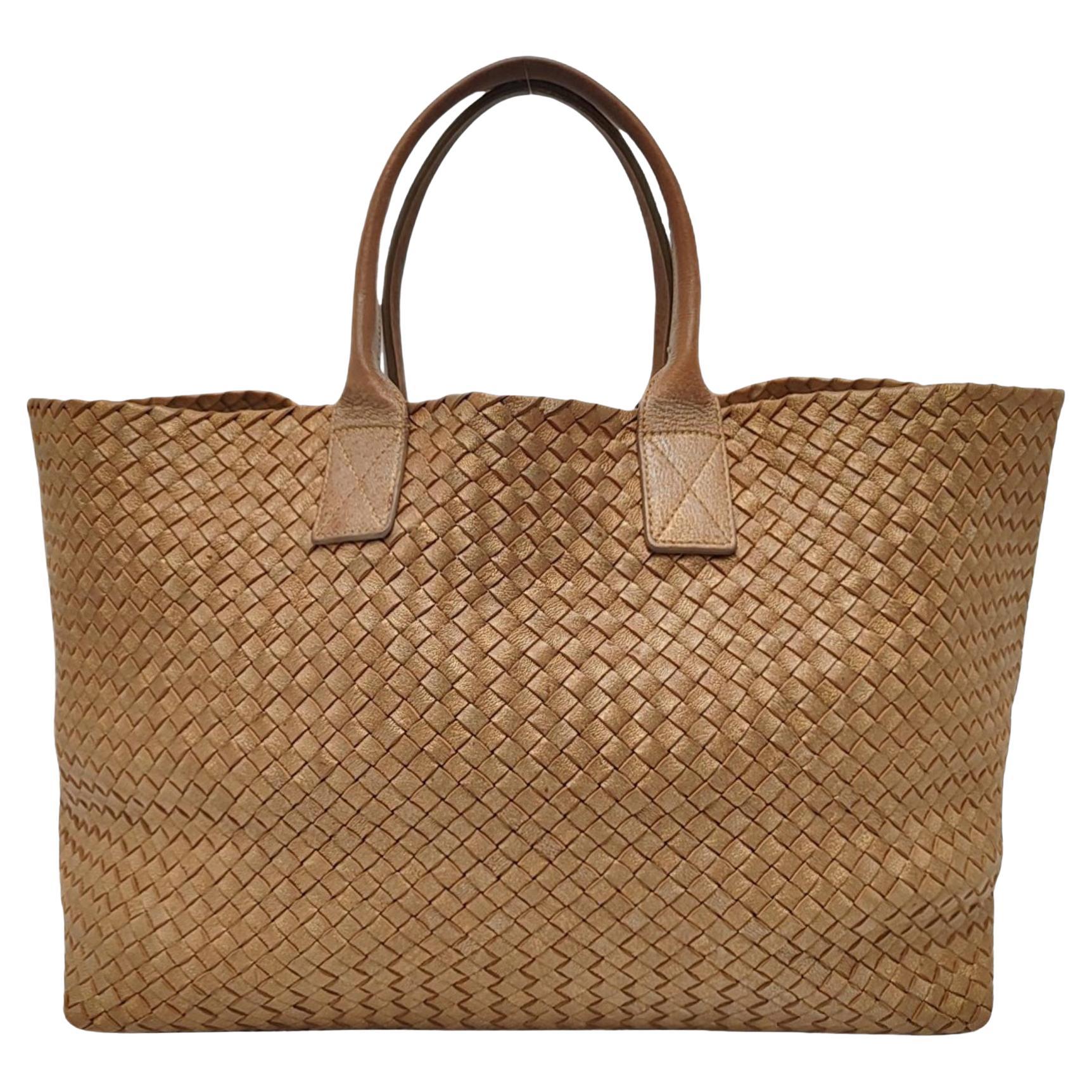 Bottega Veneta Cabat GM Intreccio Leather Tote Bag Gold 43cm