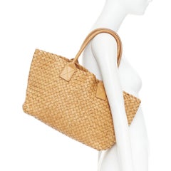 BOTTEGA VENETA Cabat Intrecciato woven tan brown ostrich leather tote bag