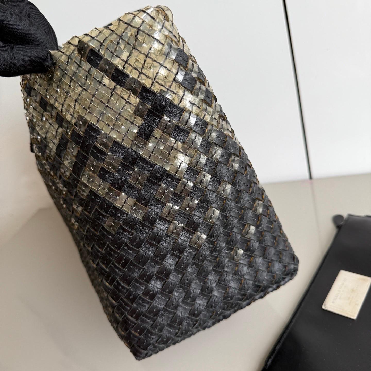 Bottega Veneta Cabat Large Intreccio Black and Transparent Leather and PVC Tote For Sale 1