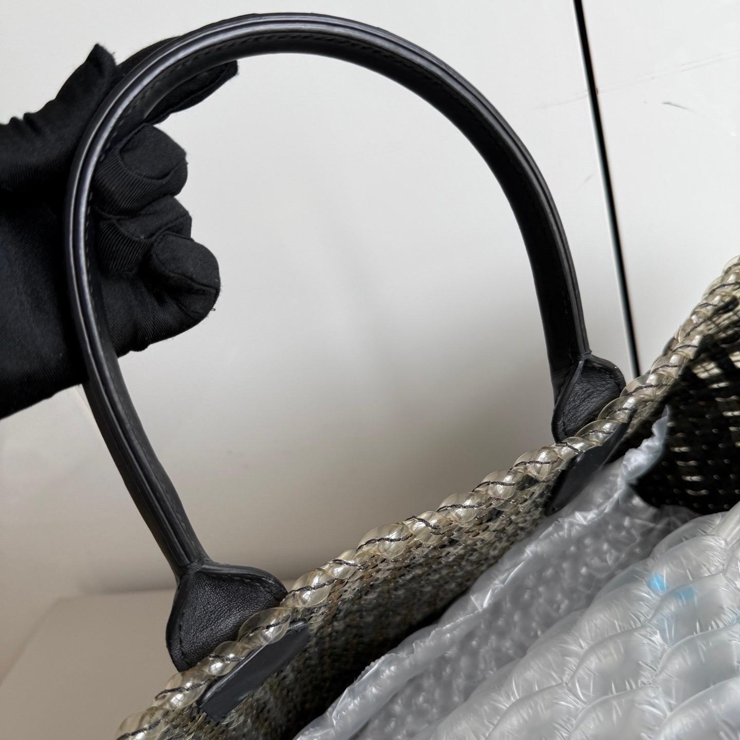 Bottega Veneta Cabat Large Intreccio Black and Transparent Leather and PVC Tote For Sale 4