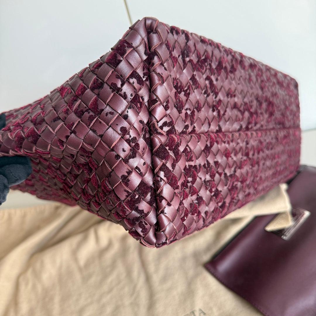 Bottega Veneta Cabat Large Intreccio Burgundy Leather and Velvet 40cm 2